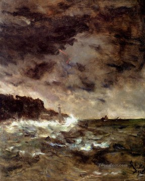 アルフレッド・スティーブンス Painting - 嵐の夜の海の風景 アルフレッド・スティーブンス